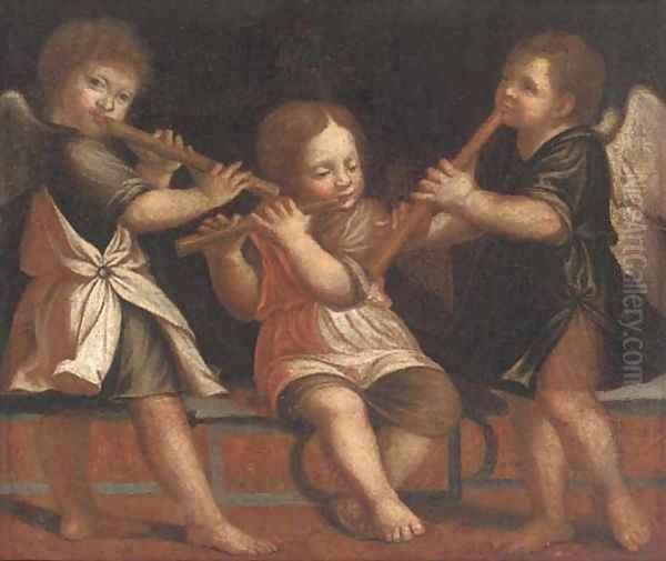 Three putti playing flutes - view 1