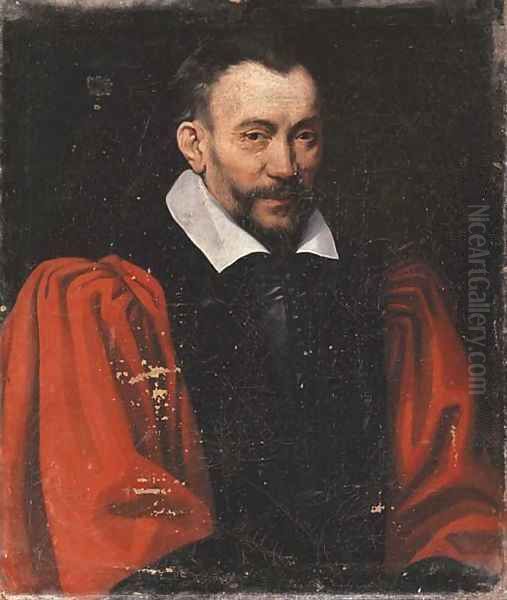 Portrait of a gentleman, bust-length, in a red shirt and black waistcoat - view 1