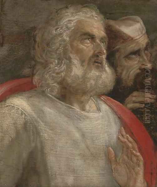 Two men looking upward a fragment - view 1