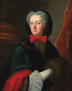 Portrait of a lady, half-length, in a black cloak with a red bow