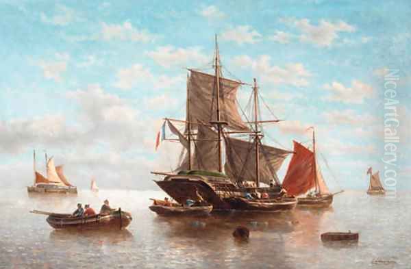 Shipping and fishing vessels in calm waters - view 1