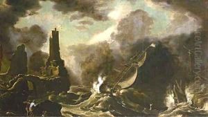 A stormy seascape with Jonah and the Whale
