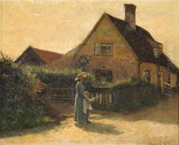 A Mother And Son By A Cottage - view 1