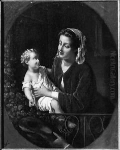 A mother and child on a balcony by Johann Friedrich August Tischbein