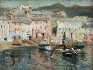 Cornish Harbour Scene Oil On Board 22 X 31cm Provenance:private Collection
