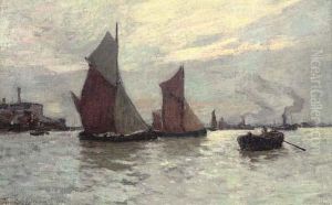Barges On The Thames At Dusk by Terrick John Williams