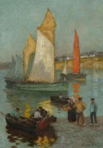 Harbour Scene With Figures On The Jetty by Terrick John Williams