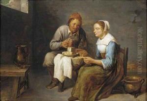 A couple sitting and having a meal by Gillis Van Tilborch