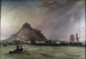 View Of St. Michael's Mount, 
Cornwall, With Fishing Boats And Sailing Boats Approaching Harbour