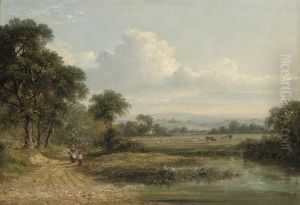 Figures On A Track, With Cattle, In An Extensive Landscape