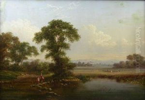 Landscape With Children On Stepping Stones To The Foreground