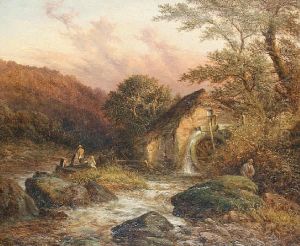Anglers By A Watermill Anglers By A Watermill
