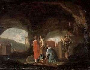 A grotto with a pagan sacrifice