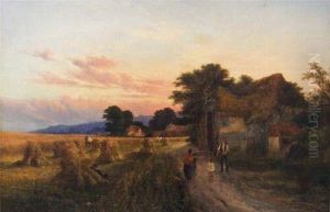 Harvest Scene At Sunset