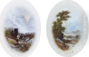 An Angler By A Mountain Stream; And Rapids In A Mountainouslandscape, Llanberis An Angler By A Mountain Stream; And Rapids In A Mountainouslandscape, Llanberis