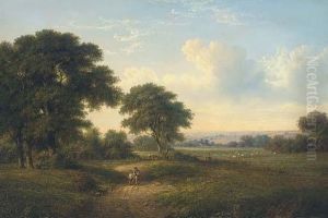 Figures On A Beaten Track, With A Shepherd And Flock Beyond