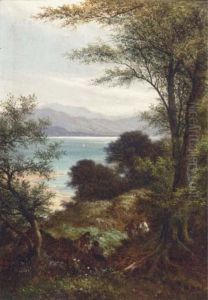 Figures In A Wooded Landscape, A Coastal View Beyond