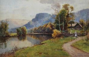 Conway Valley - Wooded River Landscape Withyoung Maiden Before A Church
