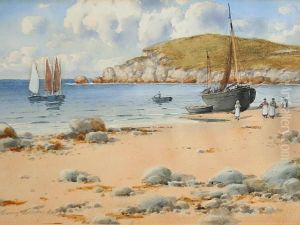 An Anglesey Coast, With Fisherfolk On Theshore