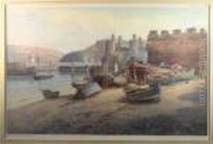 Conwy With Fishermen Attending Boats