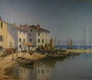 Breton Harbour Scene With Boats by Warren Williams