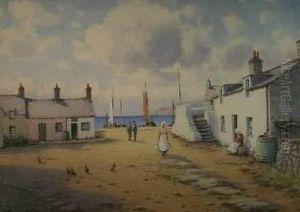 Anglesey Coastal Scene With Courtyard Cottages by Warren Williams