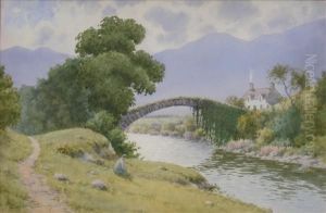 Old Roman Bridge,meanturog, An Angler On A Riverbank Old Roman Bridge,meanturog, An Angler On A Riverbank