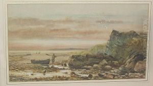 Coastal Landscape With Fisherman Leaving His Boat On The Shore by Warren Williams