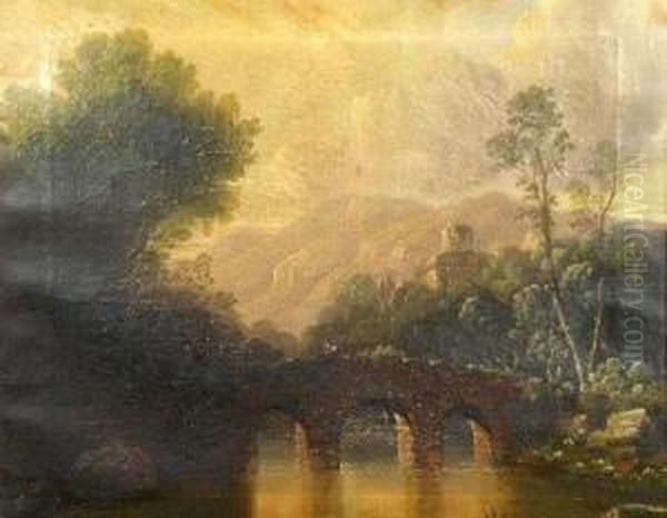 Figures On A Bridge In An Extensive Wooded Landscape - view 1