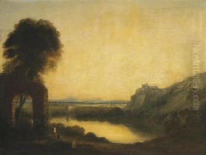 A Wooded River Landscape With Figures, Ruins Beyond A Wooded River Landscape With Figures, Ruins Beyond