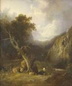 Zwei Angler An Einem Gebirgsflusschen by Richard Wilson