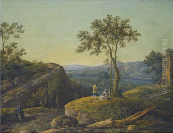 An Italianate River Landscape
With Figures Resting In Theforeground And Sheep And Cattle In The Middle
Distance - view 1