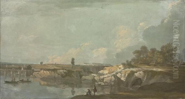 An Extensive River Landscape, With Fishermen In Theforeground - view 1