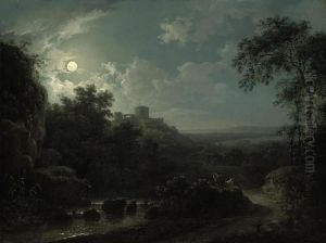 A Wooded Landscape With Figures Sheltering From A Storm