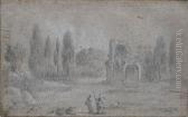Ruins Amid Cypress Trees - view 1