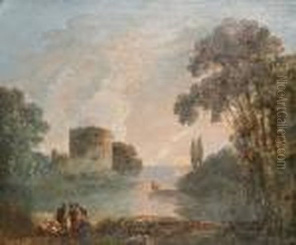 Countrymen Resting Before An Italianate Coastal Landscape - view 1
