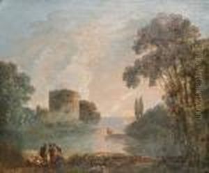 Countrymen Resting Before An Italianate Coastal Landscape by Richard Wilson