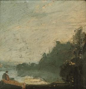 A Wooded River Landscape With A Figure On The Bank: A Sketch by Richard Wilson