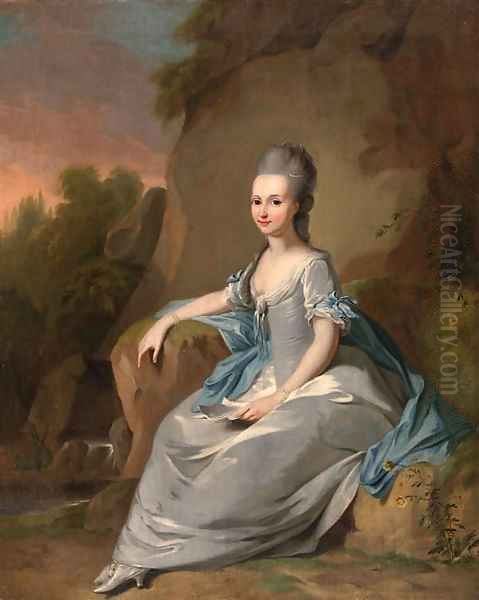 Portrait of a ladyfull-length, in a silver dress and a blue shawl - view 1