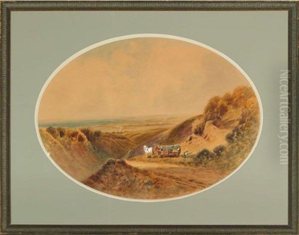 Figures With Horse Drawn Cart Working In The Hillside - view 1