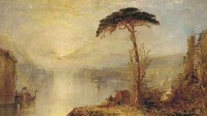Figures by the water at dusk, a Venetian capriccio