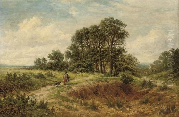 A Young Girl And Her Dog On A Country Track With A Villagebeyond - view 1