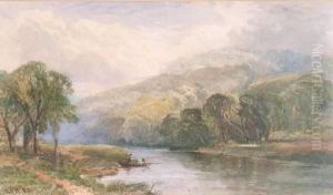 Figures On A Ferryboat In A Mountainous River Landscape