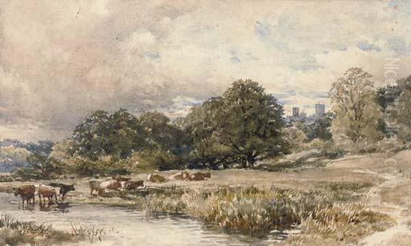 Cattle Watering At A Stream - view 1