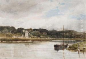 River Scene With Windmill by Edmund Morison Wimperis