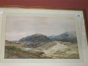 Cattle Watering In A Hillside Landscape by Edmund Morison Wimperis