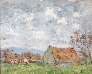 Landscape With Barn And Cattle by James Lawton Wingate