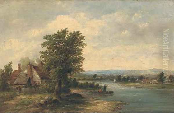 Figures in a boat in a landscape - view 1