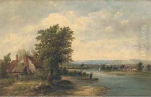 Figures in a boat in a landscape