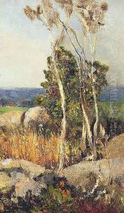 Trees And Boulders In An Extensive Landscape by Adolfo Tommasi